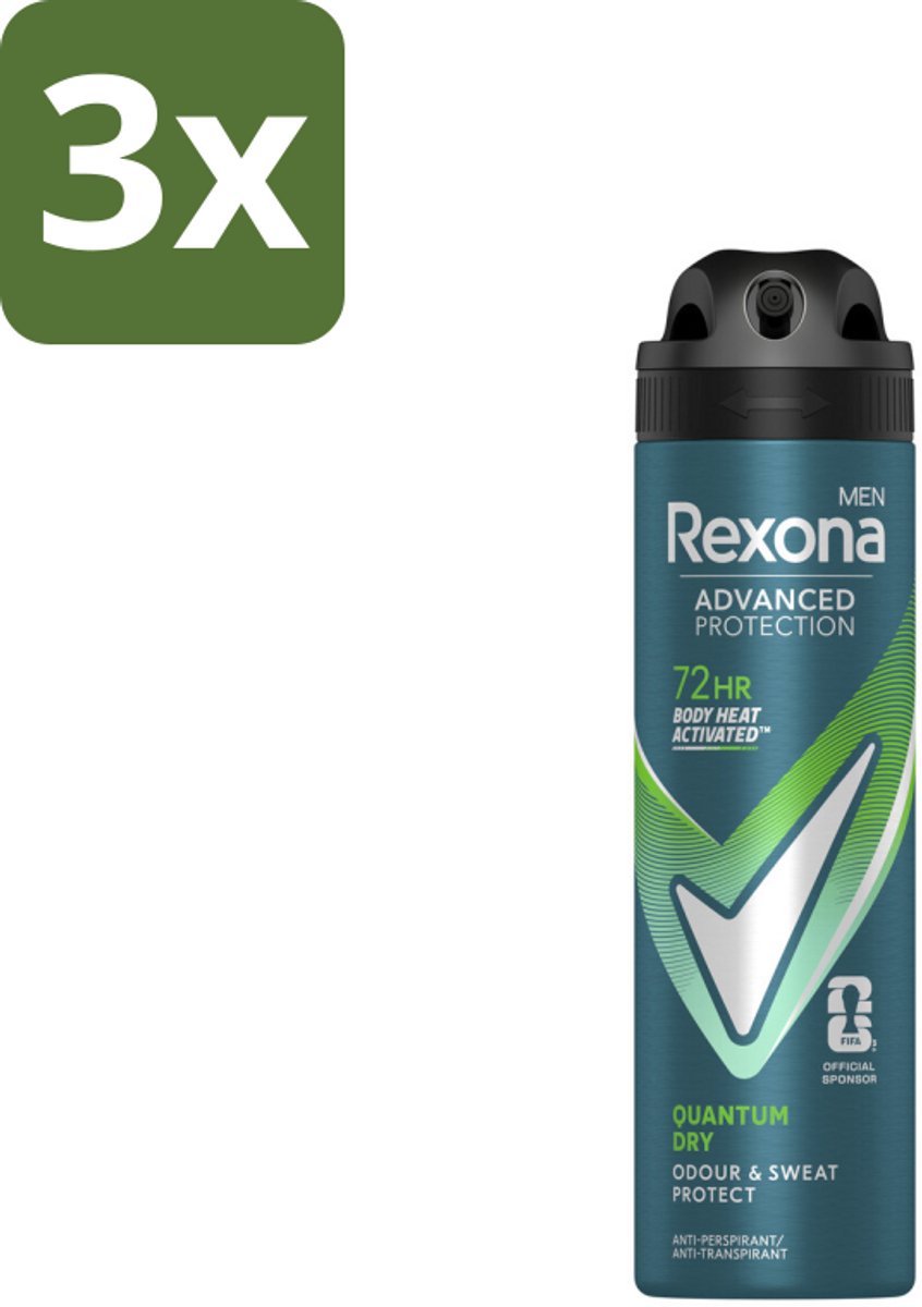 3 x Rexona Men Deodorant Spray Advanced Protection Quantum Dry 150 ml - Deodorant Spray - Anti-transpirant - Zweetbescherming - Frisheid - Motion Sense