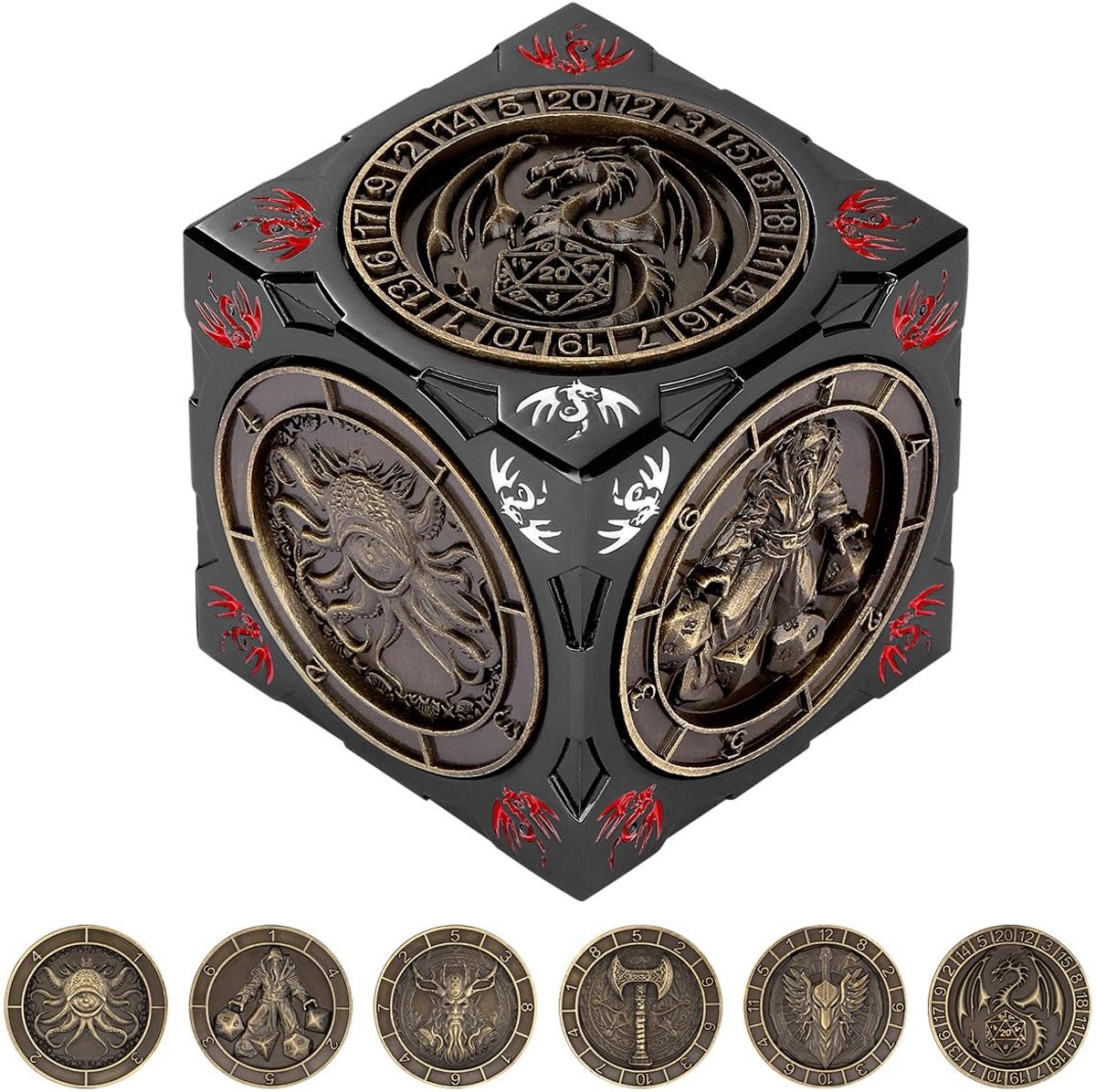Solidchoice - Metalen Spinner Dobbelsteen 7-in-1 Polyhedrale Draaiende Dobbelsteen met Drakenlogo