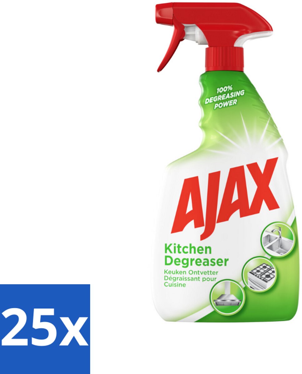 25 x Ajax Keukenspray 750 ml - Keukenontvetter - Vetverwijderen - Keuken Reinigen - Keukenoppervlakken Reinigen - Hardnekkig Vet Verwijderen