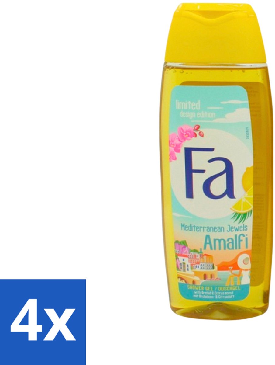 4 x Fa - Douchegel - Mediterranean Jewels Amalfi - Orchidee & Citrus - Frisse & Tropische Geur - Verfrissend - 250 ml - Douchegel Orchidee Citrus - Tropische Geur - Verfrissend - Huidhydraterend - Douchegel Mediterrane