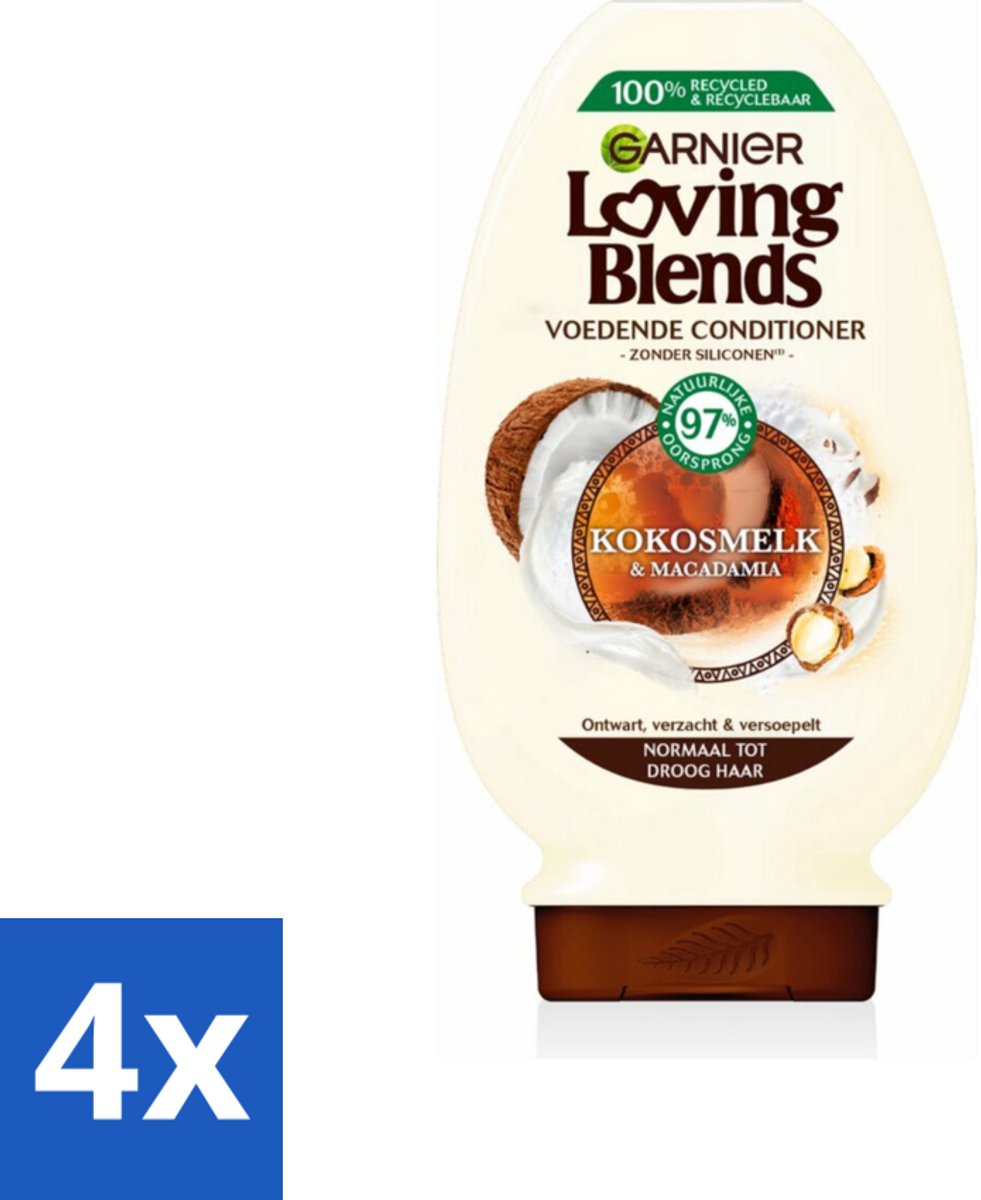 4 x Garnier Loving Blends Kokosmelk en Macadamia Conditioner 250 ml - Conditioner Kokosmelk Macadamia - Voeding Haar - Droog Haar - Natuurlijke Oorsprong - Siliconenvrij
