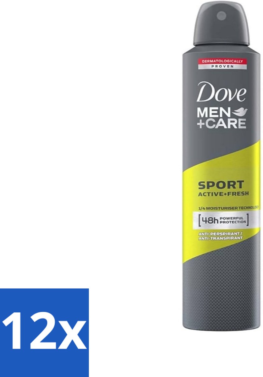 12 x Dove - Deodorant - Spray Men - Sport Active + Fresh - Energiek en verfrissend - 250 ml - Sport Deodorant - Anti-transpirant - Zweetbehandeling - Frisheid - Energie