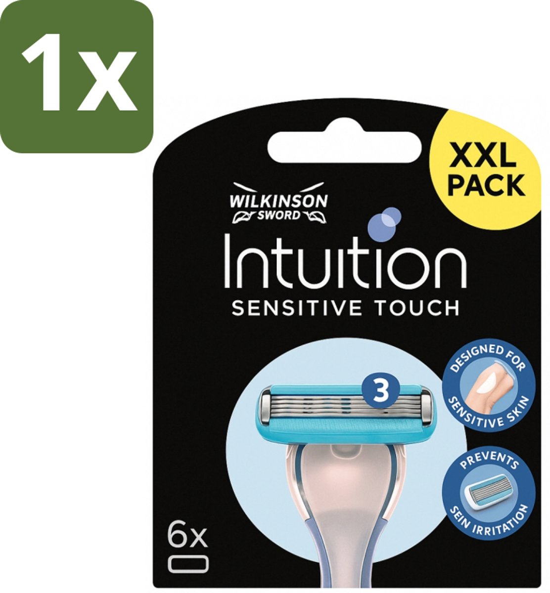 1 x Wilkinson - Navulmesjes Intuition Sensitive Touch - Met Verzorgende Gel - 6 scheermesjes - Scheermesjes - Gevoelige Huid - Verzorgende Gel - Aloe Vera - Vitamine E