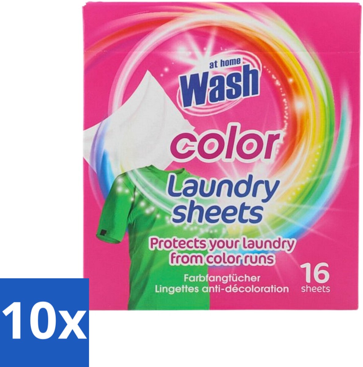 10 x At Home - Wash - Wasdoekjes - Gekleurde Was - Tegen Verkleuring - 12 Doekjes - Wasdoekjes - Kleurverschil - Was - Kleurstof - Wasmachine