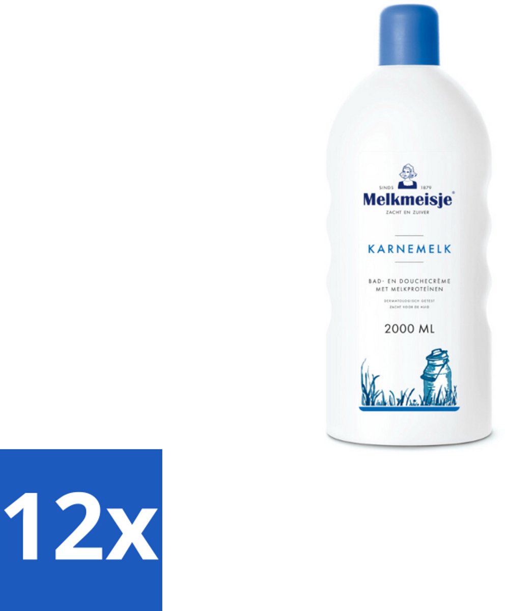 12 x Melkmeisje Bad en Douche Crème Karnemelk 2000 ml - Bad En Doucheschuim - Karnemelk Badschuim - Melkmeisje Badschuim - Voedend Badschuim - Milde Badschuim