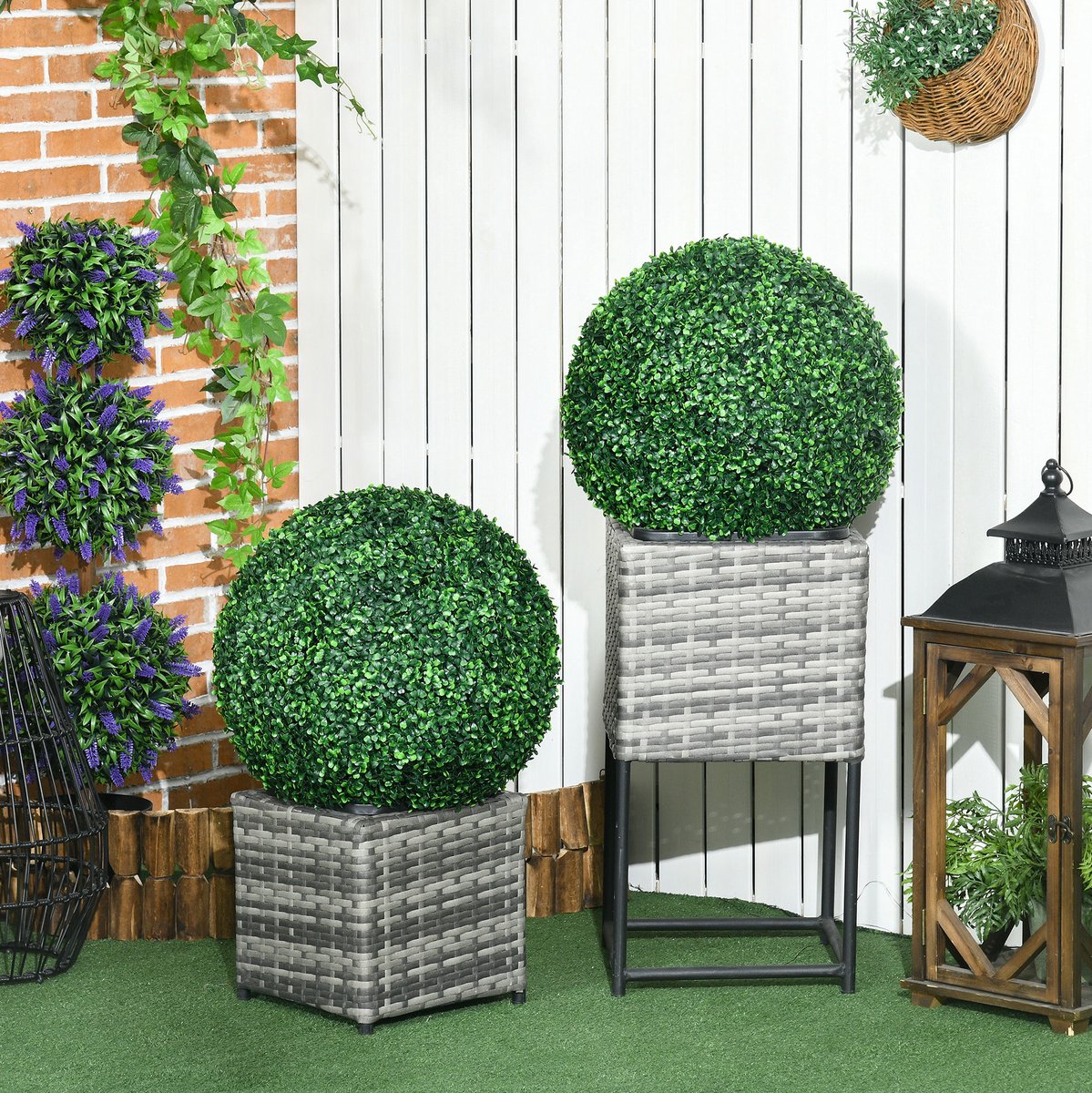 REDOM - Kunstplant - Kunstmatige buxusbol - Natuurgetrouwe kleur en textuur - Eenvoudige montage - Voor binnen & buiten - Kunststof - Groen - Ø50 cm - 2 stuks