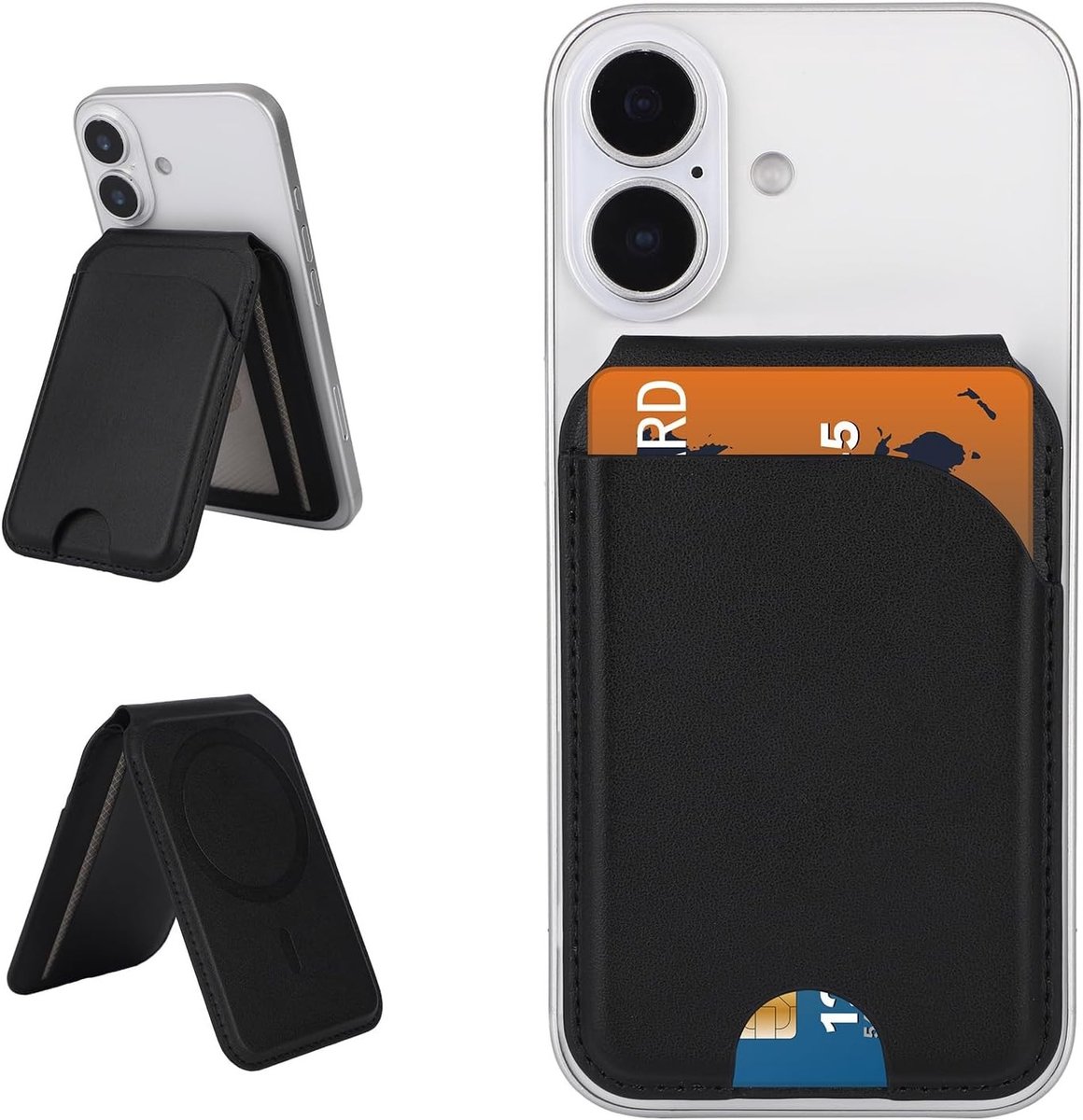 Pasjes Houder Telefoon Plakken - Zwart - 10 x 6,5 x 1,2 cm - Slanke Magnetische Kaarthouder - Voor Smartphones