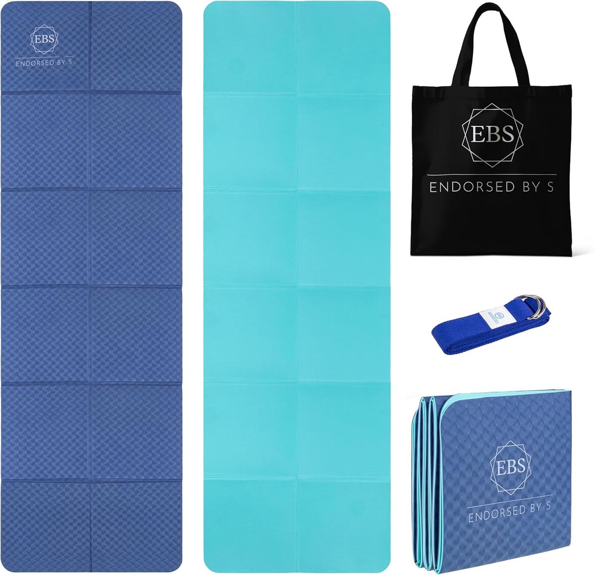 Fitnesmat - Blauw - Opvouwbaar - Antislip - Voor Yoga en Pilates