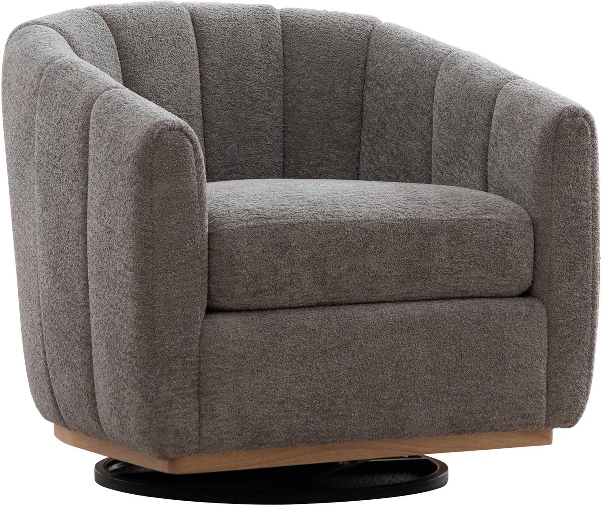 MUVANO Grijze chenille draaistoel - Pompoenvormige kuipstoel - Moderne accentstoel - 81x73x75,5 cm - 360° Draaibaar - Woonkamer Grijs