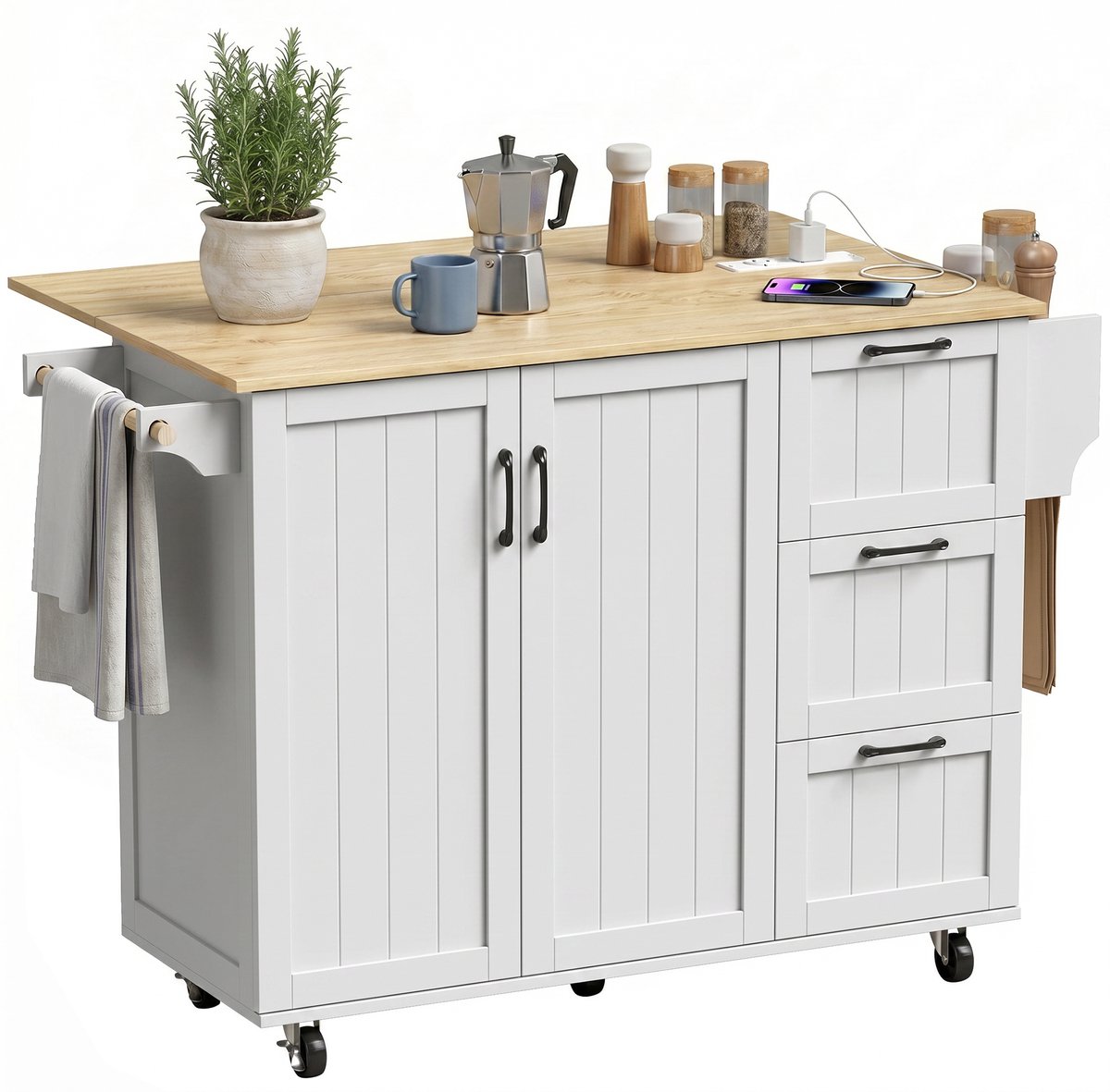 HOMCOM Keukeneiland - MDF - 134,5 x 75,2 x 90,5 cm - Wit