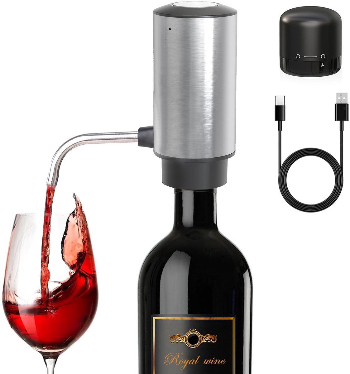 Solidchoice - Elektrische Wijn Aerator en Gietstuk, Oplaadbaar via USB-C