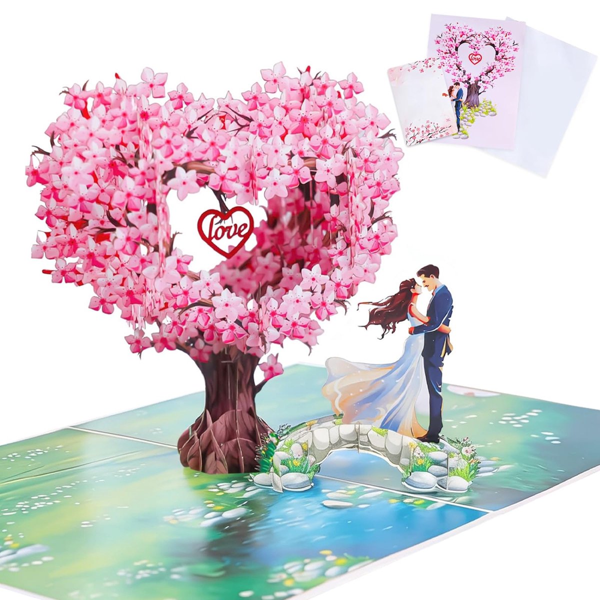 Elzusha - 3D Pop Up Trouwen Kaart met Liefdesboom en Envelop