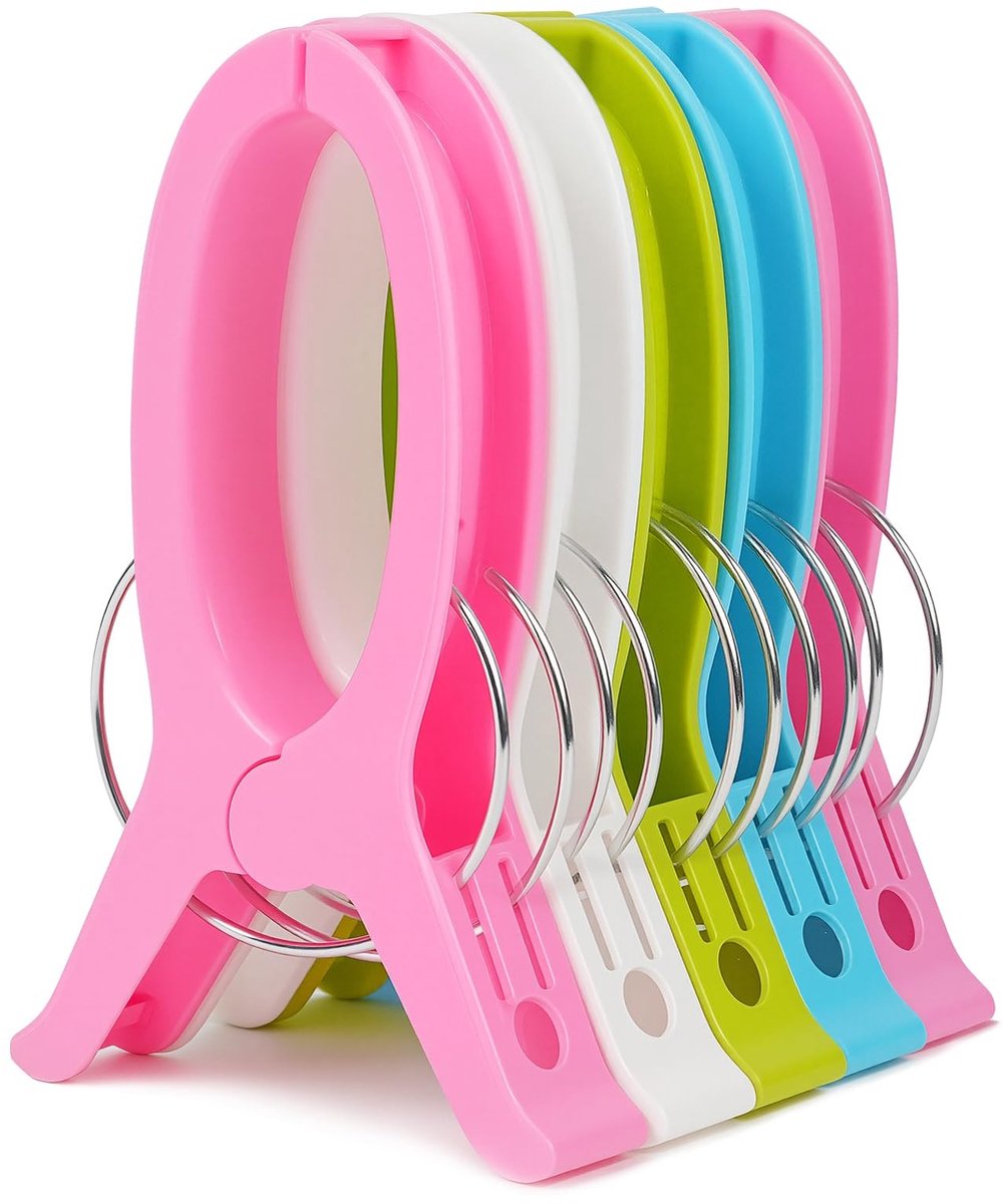 Elzusha - 5 Stuks Kleurige Strandlakenclips, Winddichte Kledingknijpers