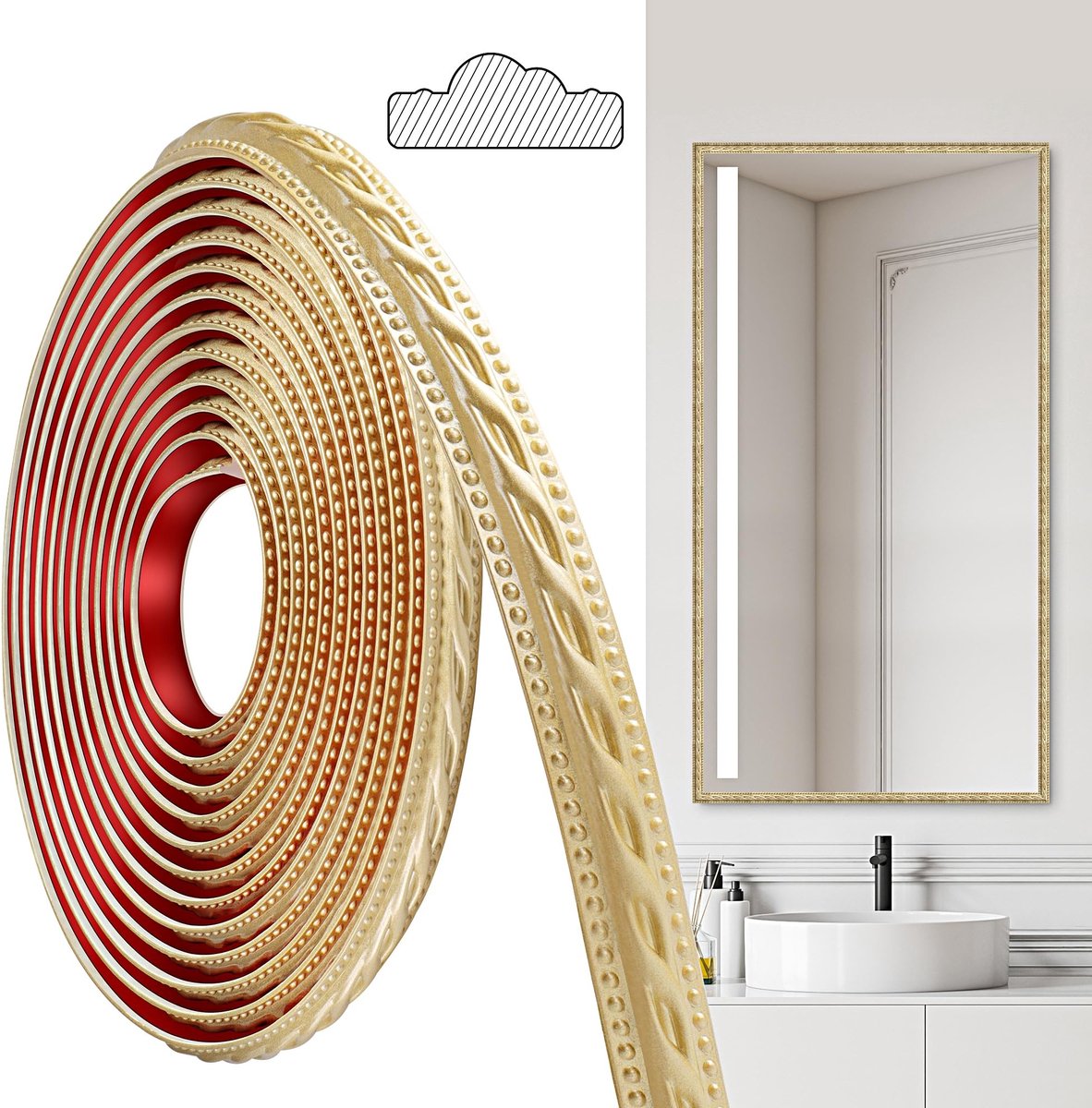 Elzusha - PVC Zelfklevende Lijsten voor Wand- en Plafonddecoratie - Champagne Goud