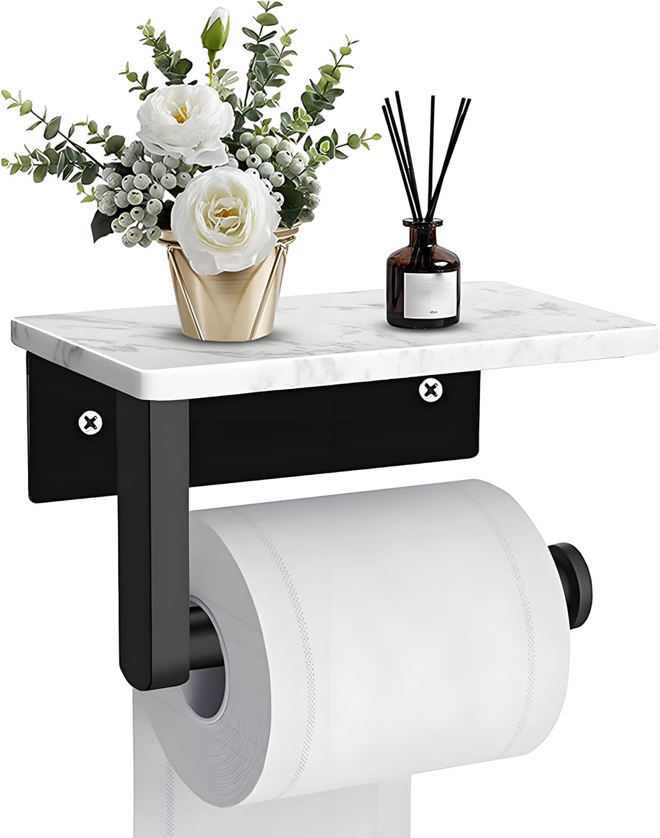 Elzusha - Toiletpapierhouder zonder Boren met Marmeren Plank