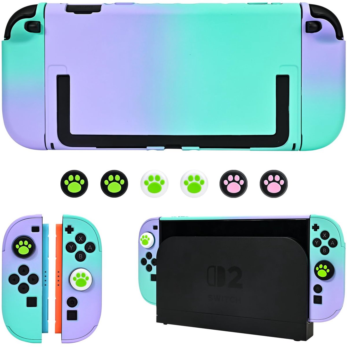 Elzusha - Hard Beschermcase voor Switch 2 met 6PCS Thumb Grips Caps