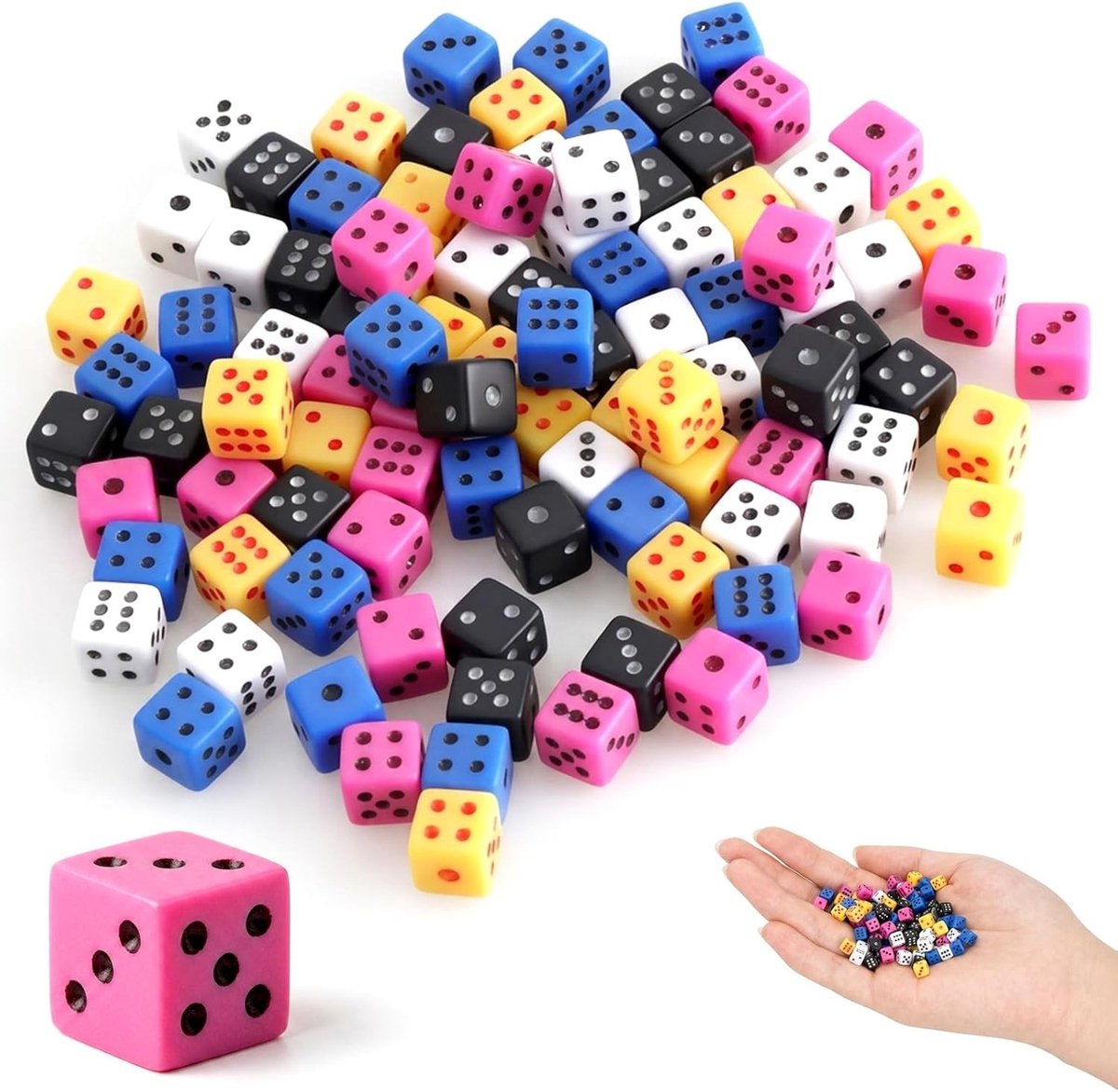 Mini Dobbelstenen Set van 100 Stuks, 5 mm, Kleurrijke Zeszijdige Dobbelstenen voor Spellen en Wiskunde