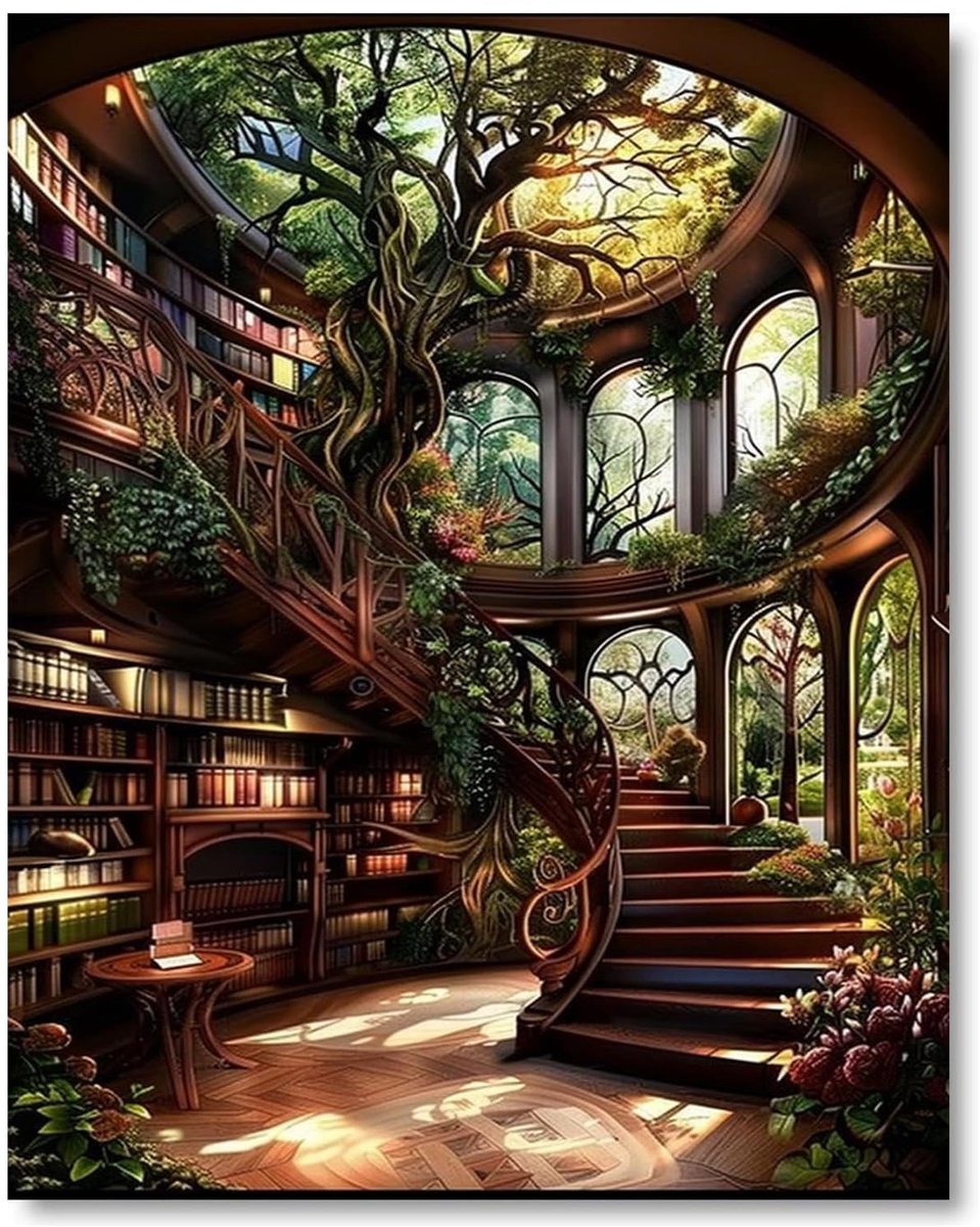 Elzusha - Schilderen op Nummer Fantasiebibliotheek 40 x 50 cm voor Volwassenen