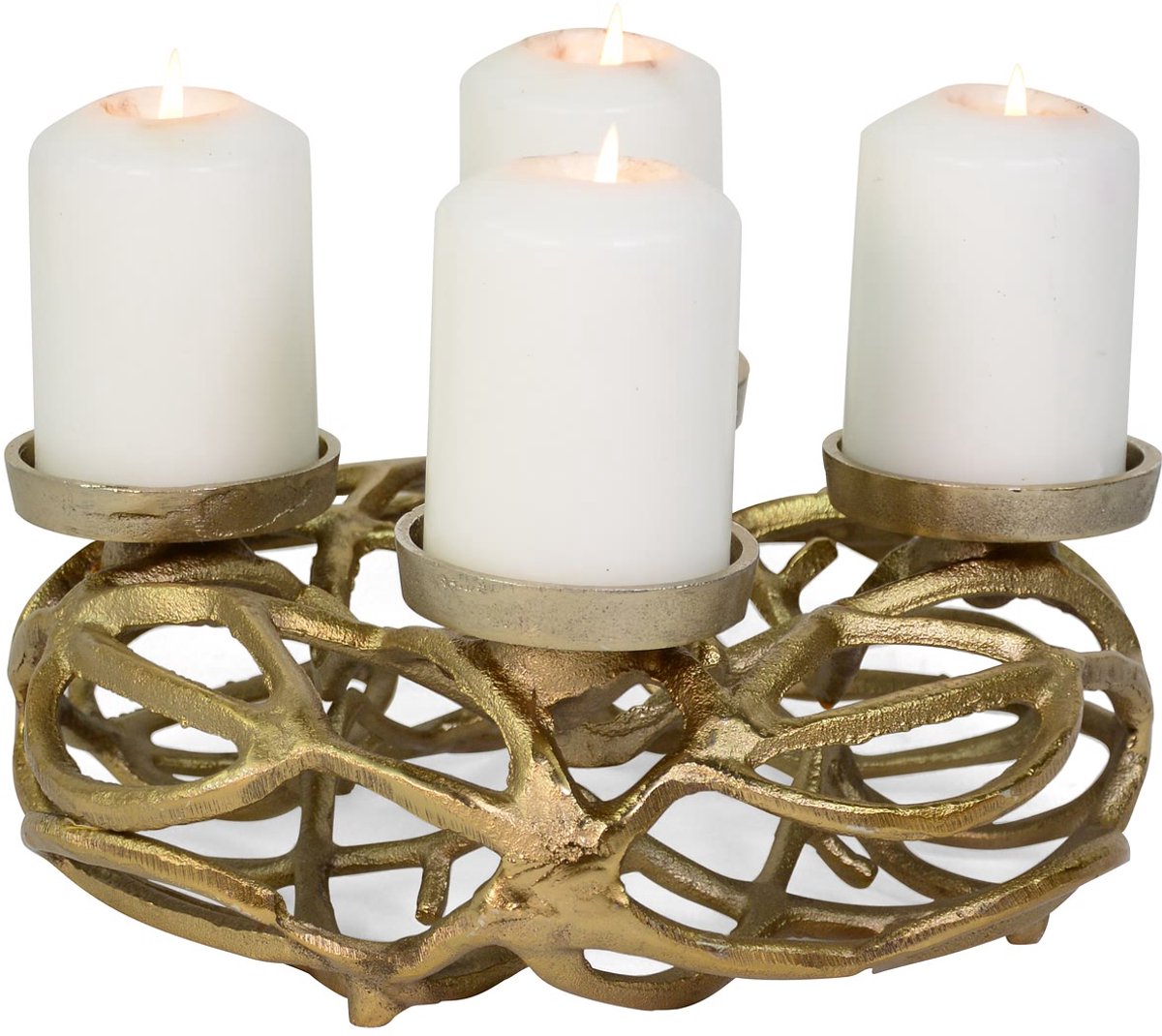 Adventskrans Modern Antiekgoud Ø 29 cm voor kaarsen Ø 7 cm - Aluminium