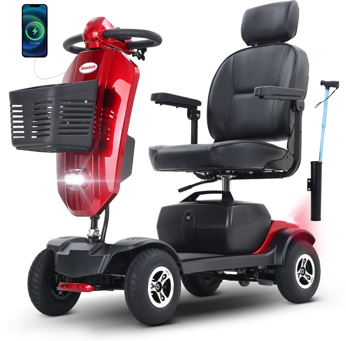 Elektrische Scootmobiel Voor Senioren - 300W - 25 km Actieradius - 136 kg - Rood