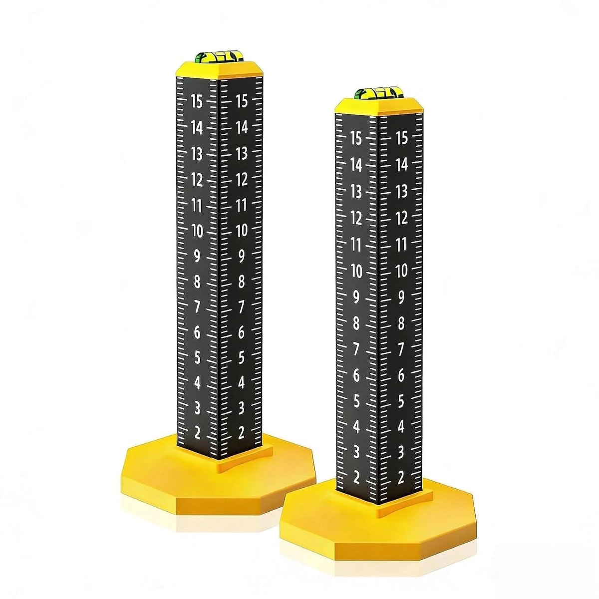 Set van 2 hoogte meetlatten met magnetische basis, vierzijdige schaal voor het nivelleren van vloeren, plafonds en tegelwerk, precisie meetinstrument voor timmerwerk en renovatieprojecten