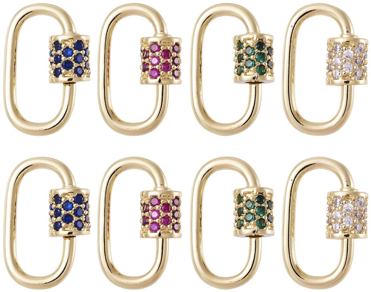 Cheriswelry 10 stks Cubic Zirconia CZ Ovale Karabijnhaak Schroef Clips Gouden Connector Sluiting Bevindingen voor - ShopVlot