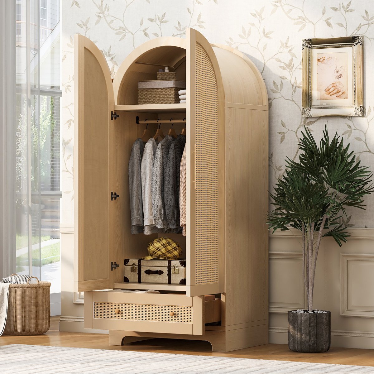 Houten Kledingkast 70x55 cm - Met Opbergruimte - Met Kledingkast - Hout