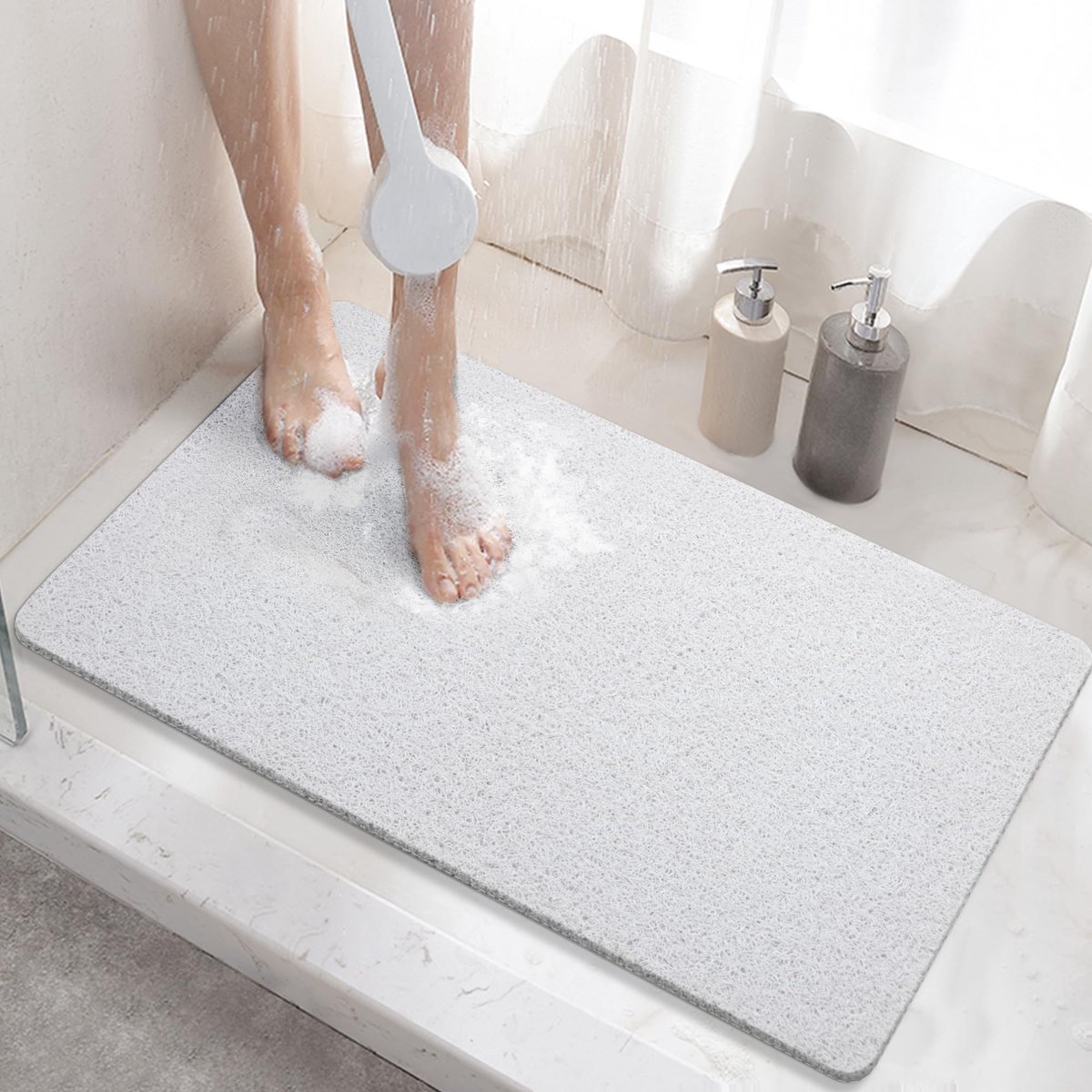 Antislip Douchemat Zonder Zuignappen – Sneldrogende Badmat – Op Maat Knipbaar – PVC – 60 x 40 cm – Wit