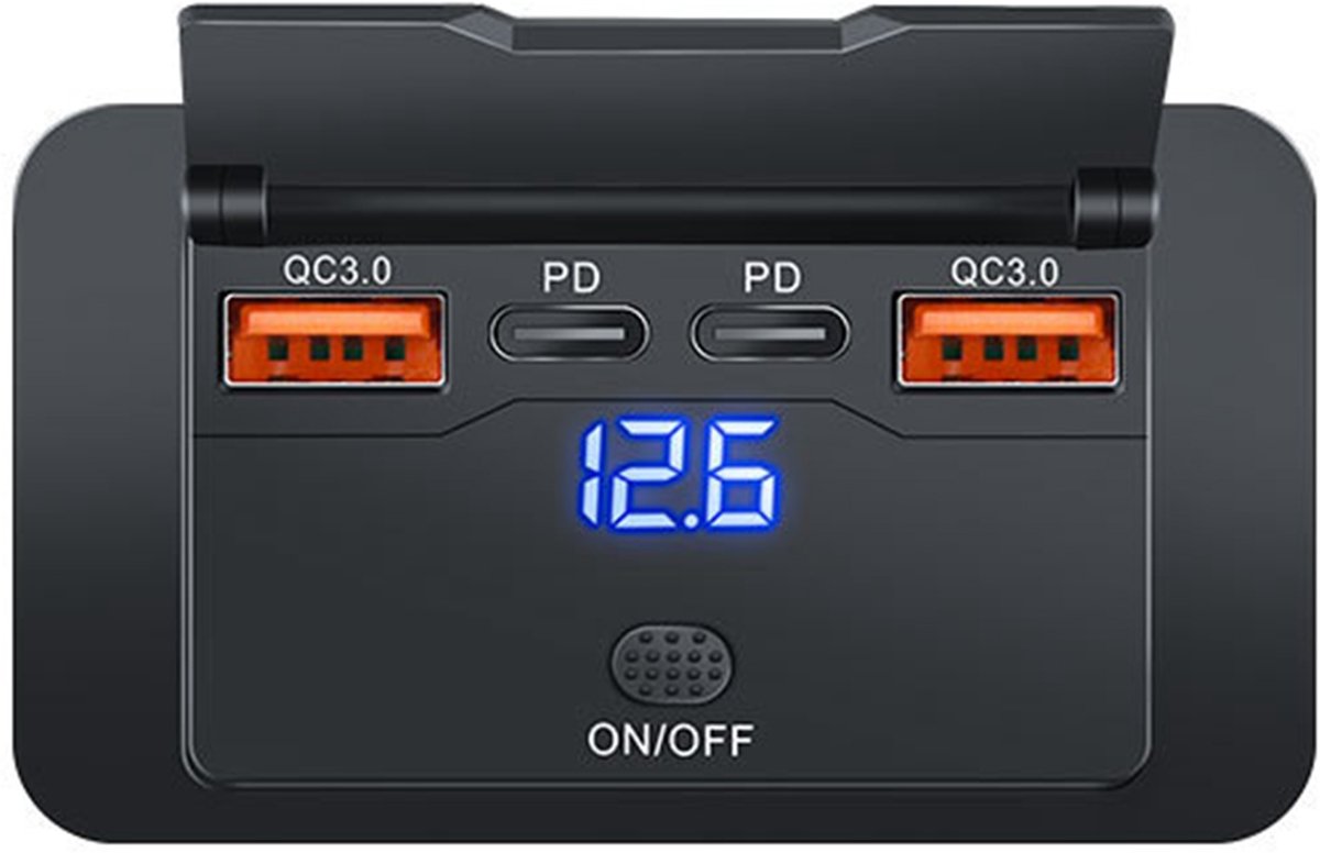 Auto USB-oplader met spanningsschakelaar 4-poorts Dual QC Dual PD