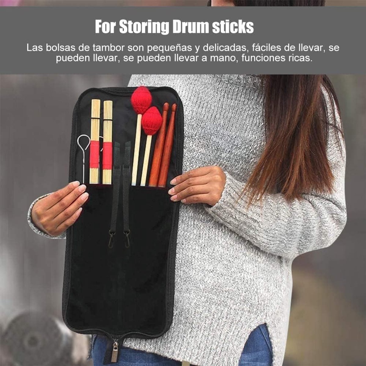 Drumstick Tas met Handvat, Draagbare Drum Hamer Tas voor Drummers, Zwart, Drum Accessoires en Bescherming