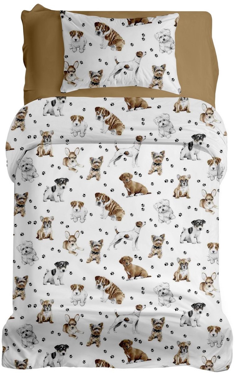 Kinderbeddengoed 160x200cm Katoen met Hondenpootjes - Oeko-Tex
