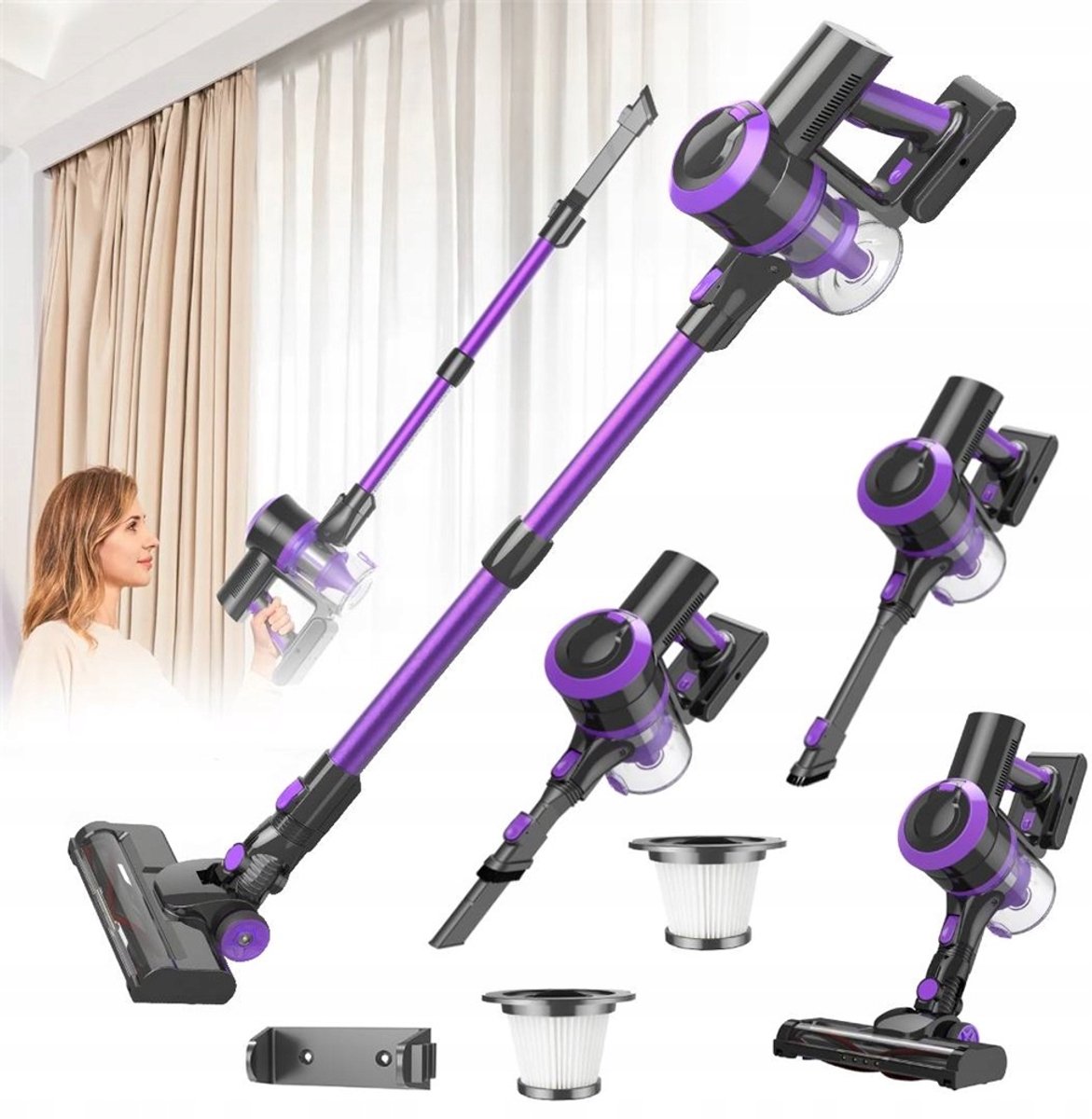 Steelstofzuiger Draadloos - Stofzuiger Kruimeldief - 400W - 30kPa Zuigkracht - 2 Standen - LED Display & Verlichting - 99,99% Filtratie - 1,2L Stofbak - Zonder Zak - Voor Vloer & Tapijt & Huisdier