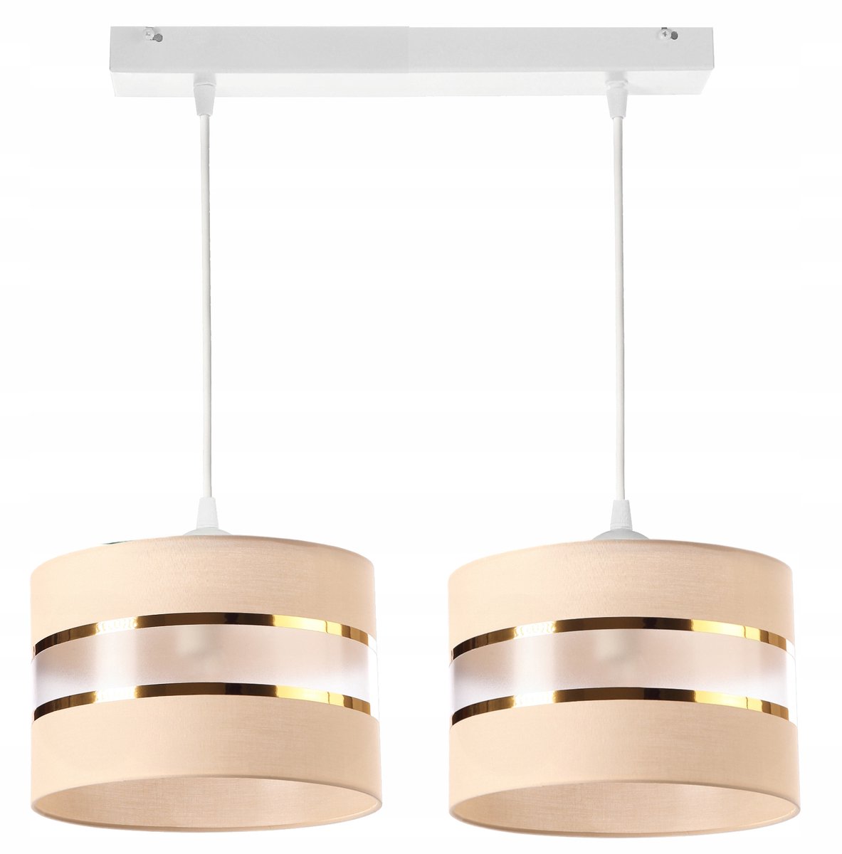 Hanglamp met Beige Lampenkap en Gouden Strepen, E27
