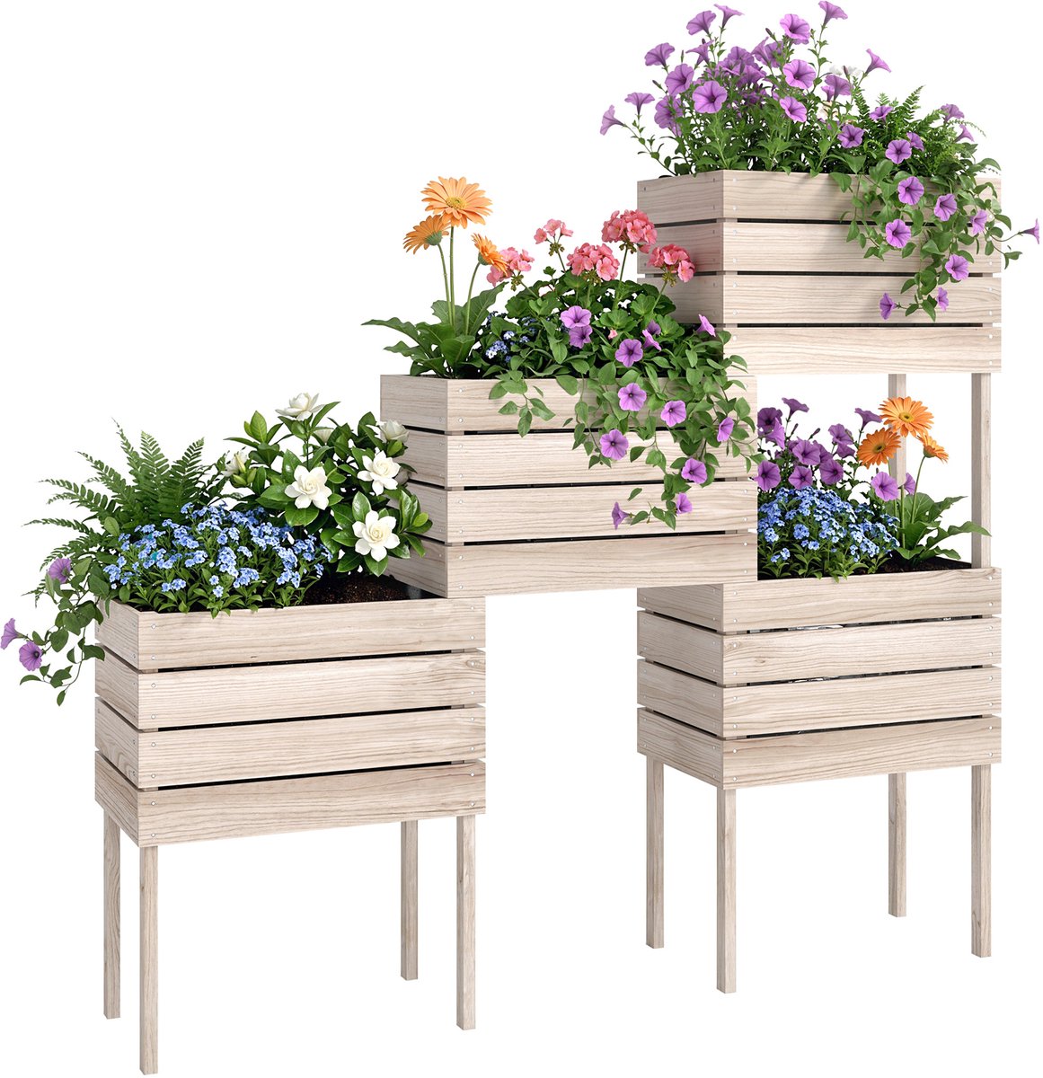 Outsunny tuinbeddenset - Hout - 50x30x60cm - Beige