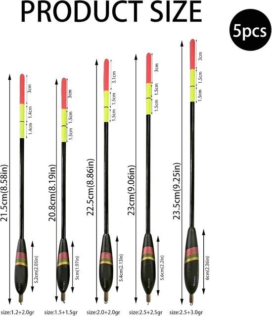 Set van 5 Waggler Floats 4g-6g voor Verre Worpen en Duidelijke Aanbeten, Balsa Hout, Zwart — afbeelding 5