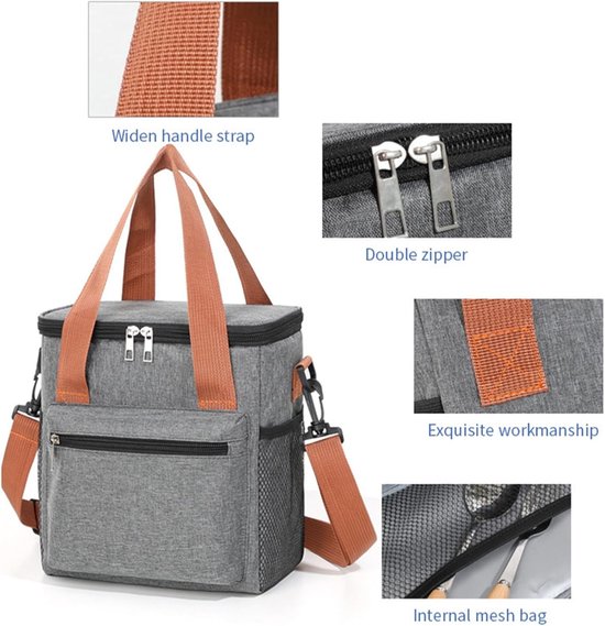 Grote Capaciteit Geïsoleerde Lunchtas, Waterdichte Koeltas, Herbruikbare Vouwbare Schoudertas voor School, Picknick en Reizen — afbeelding 2