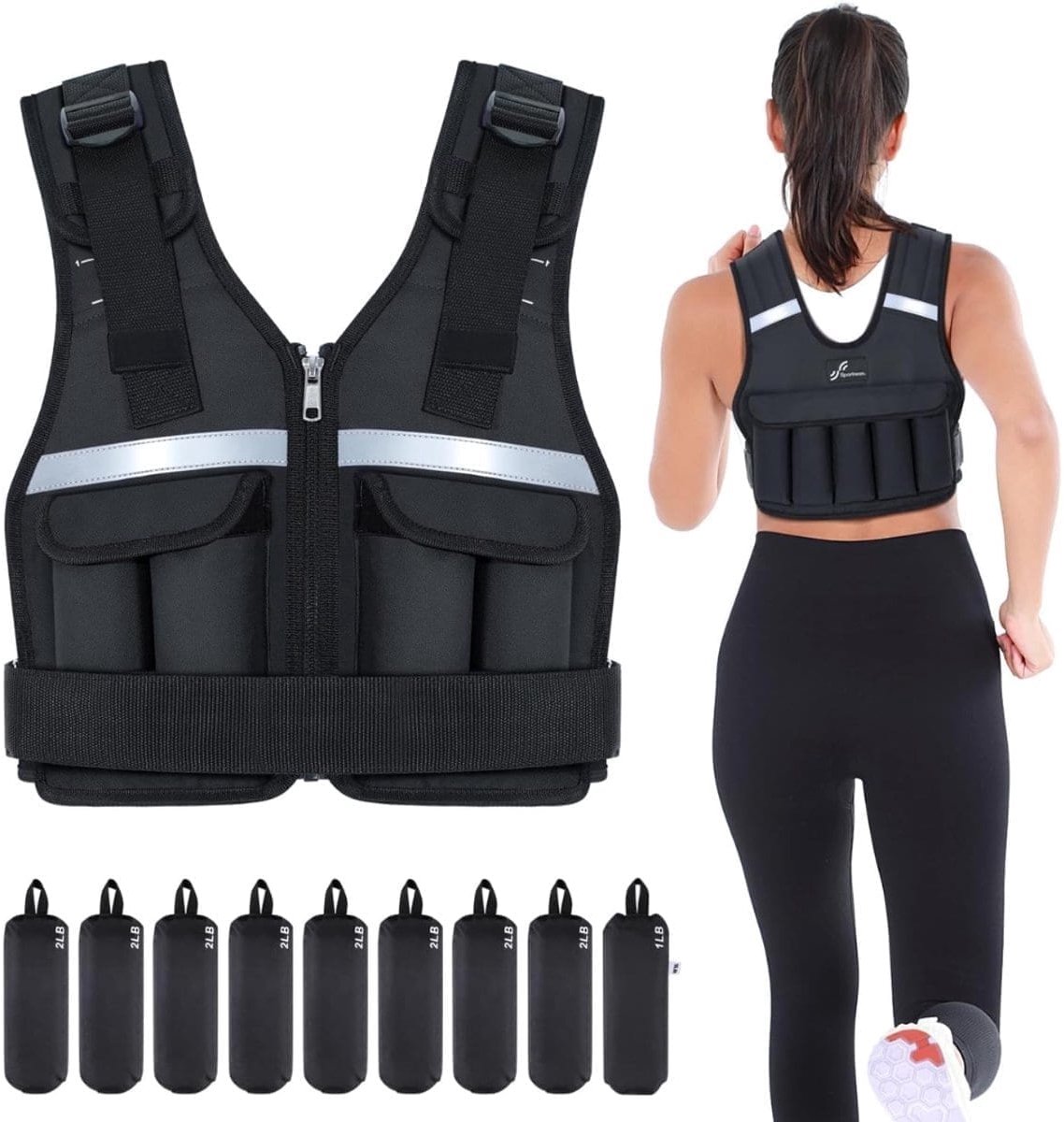 Klarven® Gewichtsvest Verstelbaar Zwart - 1 tot 8 kg Instelbaar Gewicht - Voor Krachttraining en Hardlopen - B 22 x H 37 cm