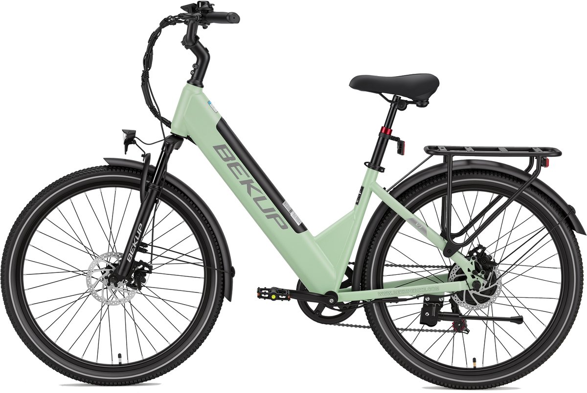 Bekup 26 inch dames elektrische fiets V1 - 36V 14,5Ah accu 250W achtermotor- 75km ondersteuningsbereik | Shimano 7‑versnellingen, schijfremmen, LCD‑display, maximale belasting 125kg voor woon‑ en stadsverkeer