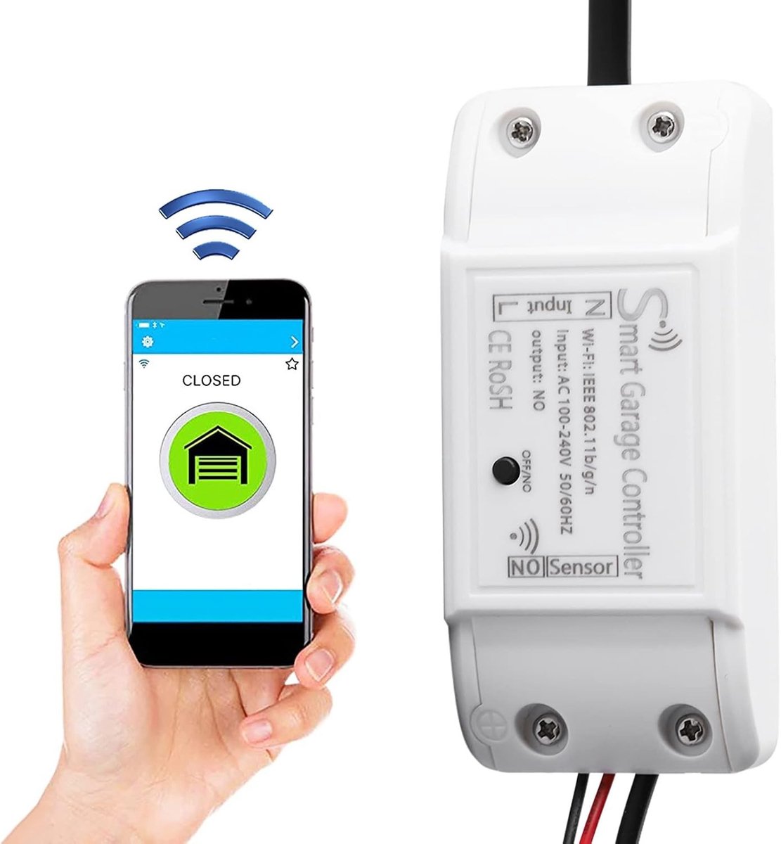 Intelligente Garage Deuraandrijving met Universele WiFi Afstandsbediening, Compatibel met Meerdere Meldingsmodi en Beveiligingssystemen voor Deuren (100-240V EU Plug)