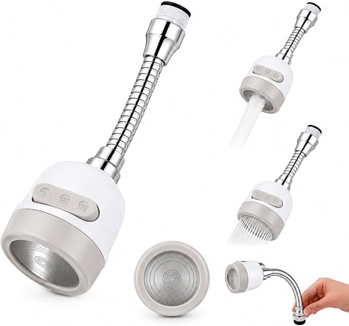 Flexibele 360° kraanverlenging met 3 straalstanden voor keuken en badkamer