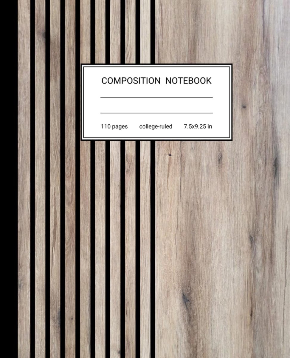 Composition Notebook - Modern Grey Wood and Black Slats Journal: Aesthetic College Ruled Notebook for Students - ShopVlot