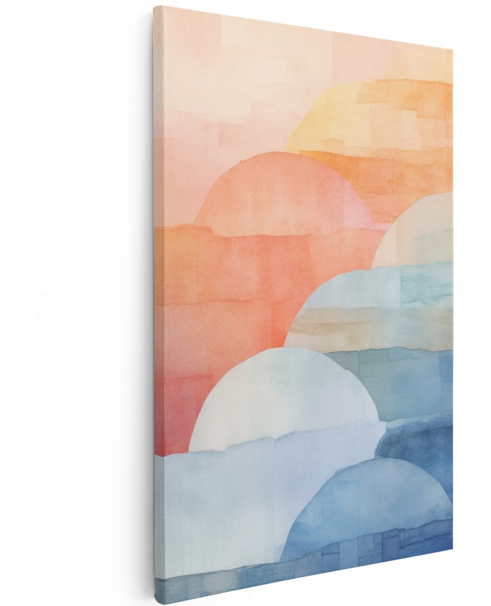 Artaza Canvas Schilderij Abstract - 100x150 cm - Groot - Wanddecoratie Zonsondergang - Muurdecoratie Boho - Decoratie Woonkamer - Oranje Blauw