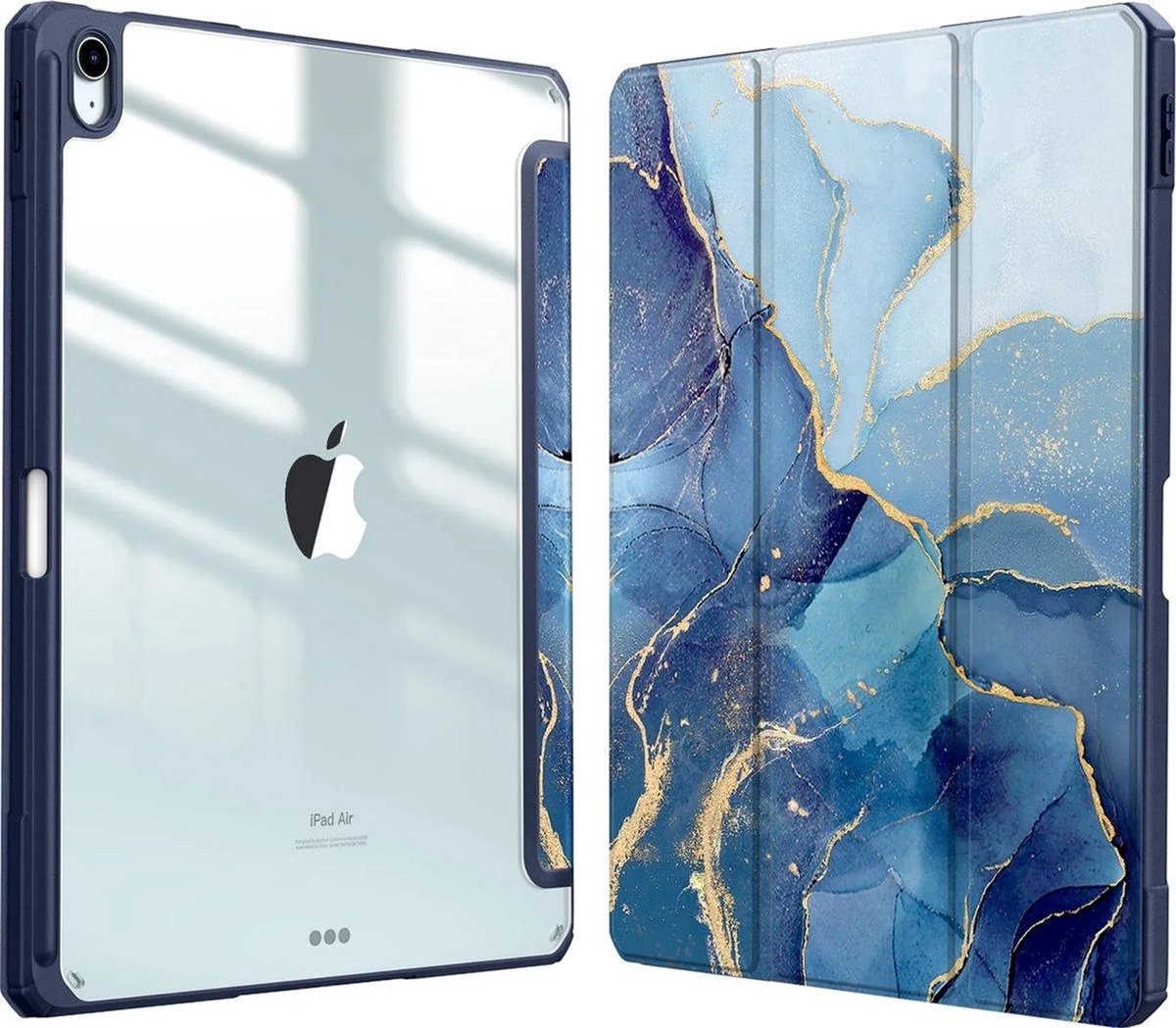 casalora™-Hybride Slim Case voor iPad Air 13-inch (M2) 2024-Ingebouwde potloodhouder-Schokbestendige hoes-Heldere transparante achterkant-Oceaan Marmer-Automatisch wekken/slapen