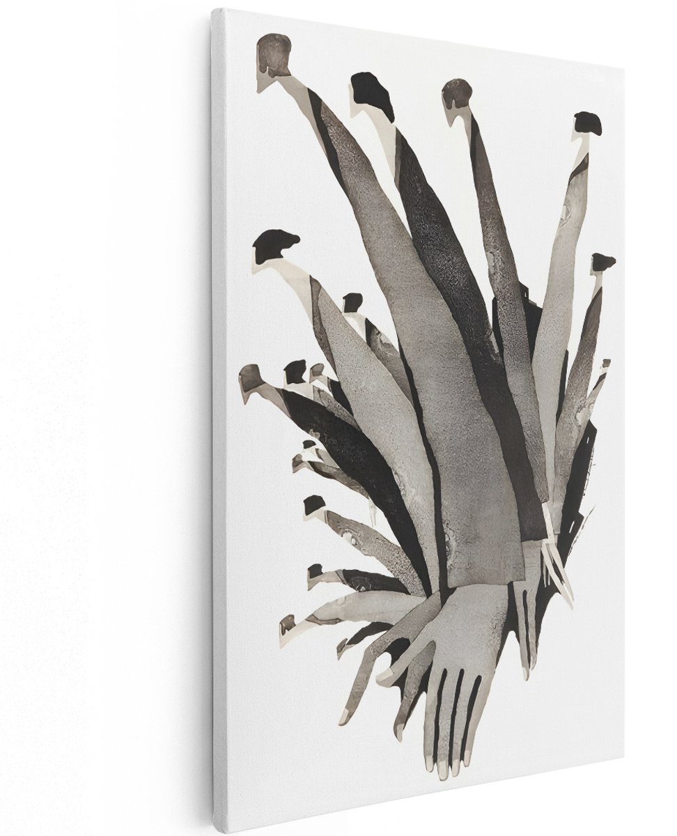 Artaza Canvas Schilderij Abstract - 100x150 cm - Groot - Wanddecoratie Zwart Wit - Muurdecoratie Modern - Decoratie Handen En Benen - Schilderijen Op Canvas