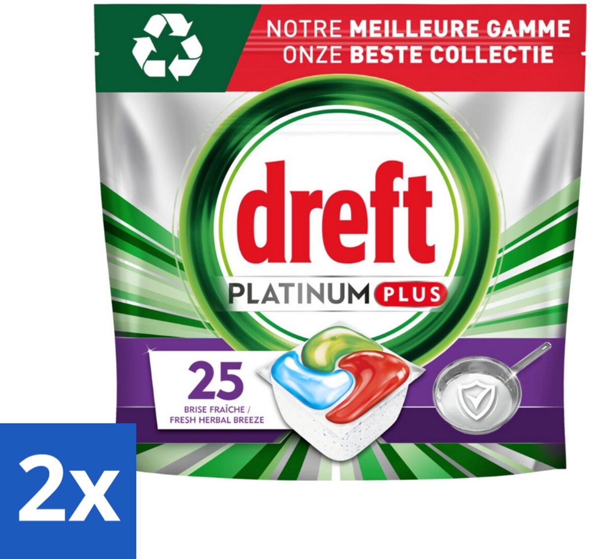 2 x Dreft Platinum Plus - Vaatwascapsules - Deep Clean Boosted - Fresh Herbal Breeze - 25 Afwasbeurten - Vaatwascapsules - Vaatwas - Diepe Reiniging - Glans - Frisse Geur
