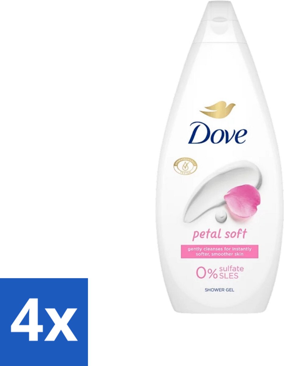 4 x Dove Petal Soft - Douchegel - Sulfaatvrij - 250 ml - Dove - Douchegel - Zachte Reiniging - Hydraterend - Sulfaatvrij