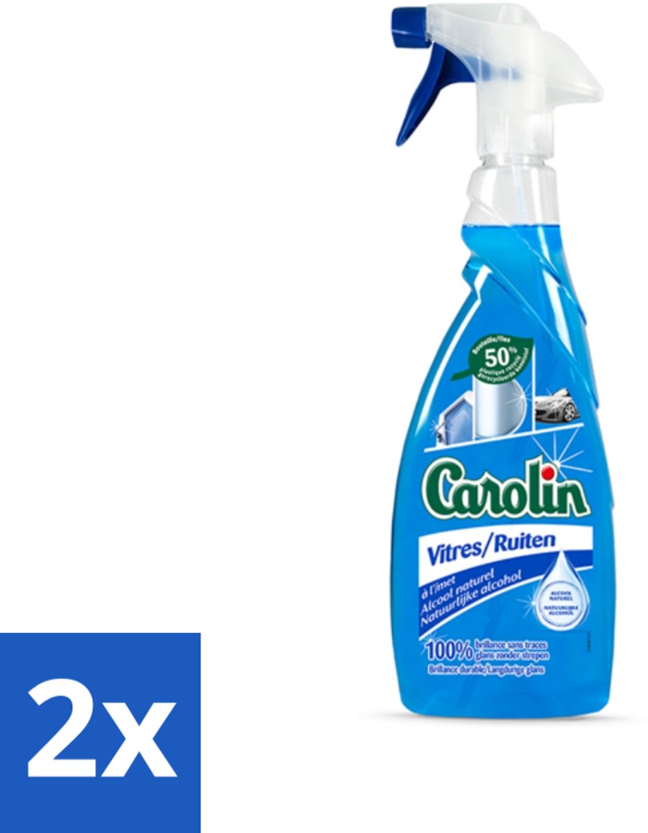 2 x Carolin - Glas- en Ruitenreiniger - Met Natuurlijke Alcohol - 650 ml - Glasreiniger - Ramen Schoonmaken - Streeploos - Natuurlijke Reiniger - Alcohol Reiniger