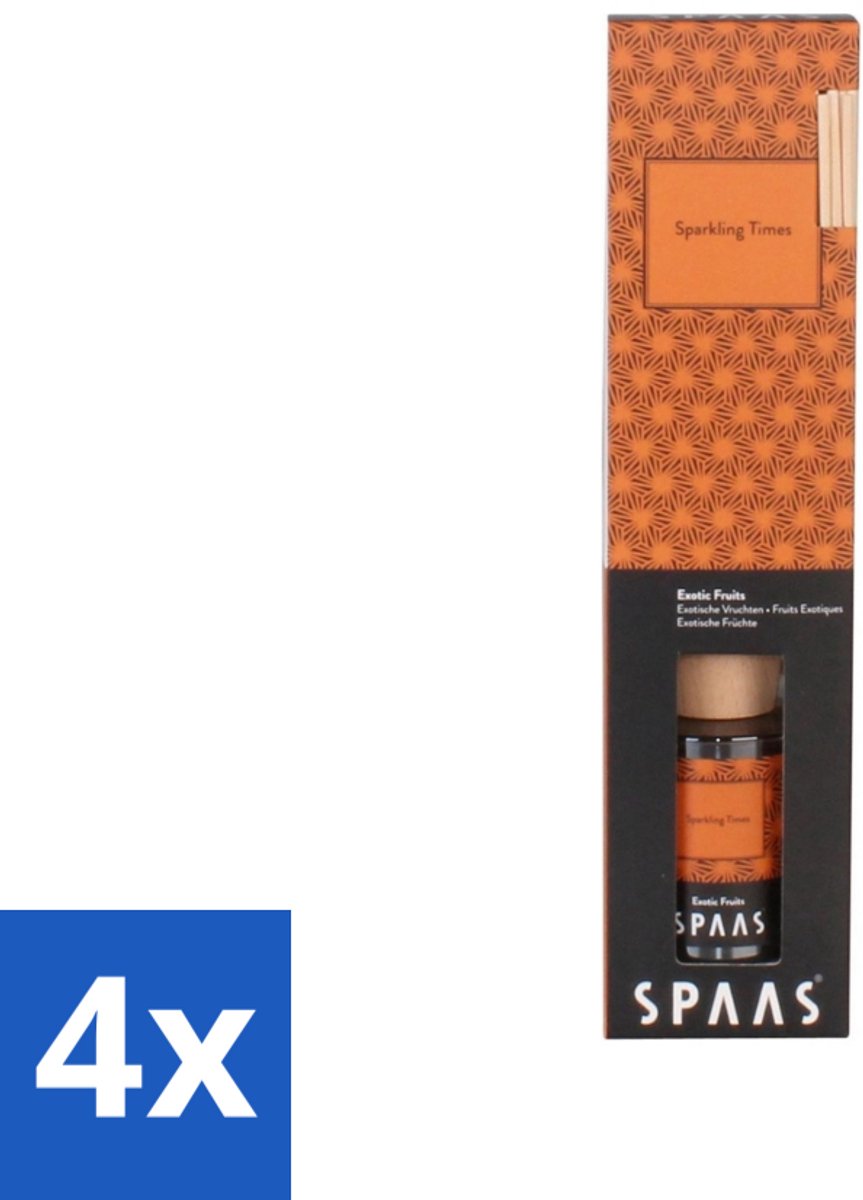 4 x Spaas - Geurstokjes - Sparkling Times - Exotische Vruchten - 80 ml - Geurstokjes - Geurverspreider - Exotische Fruit - Frisse Geur - Tropische Geur