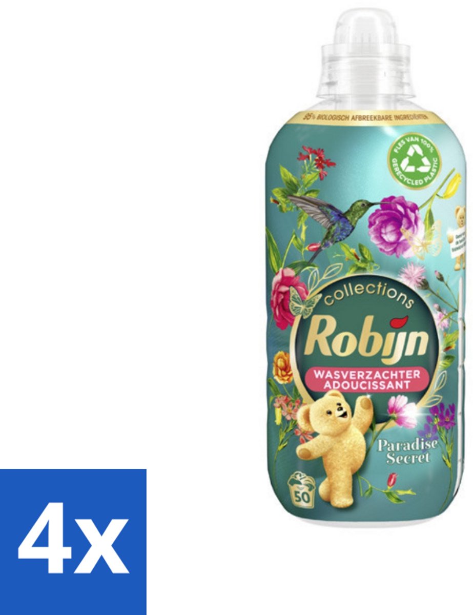 4 x Robijn Collections - Wasverzachter - Paradise Secret - Biologisch Afbreekbaar - 1,25L - 50 Wasbeurten - Wasverzachter - Wasmiddel - Geur - Frisheid - Zachtheid