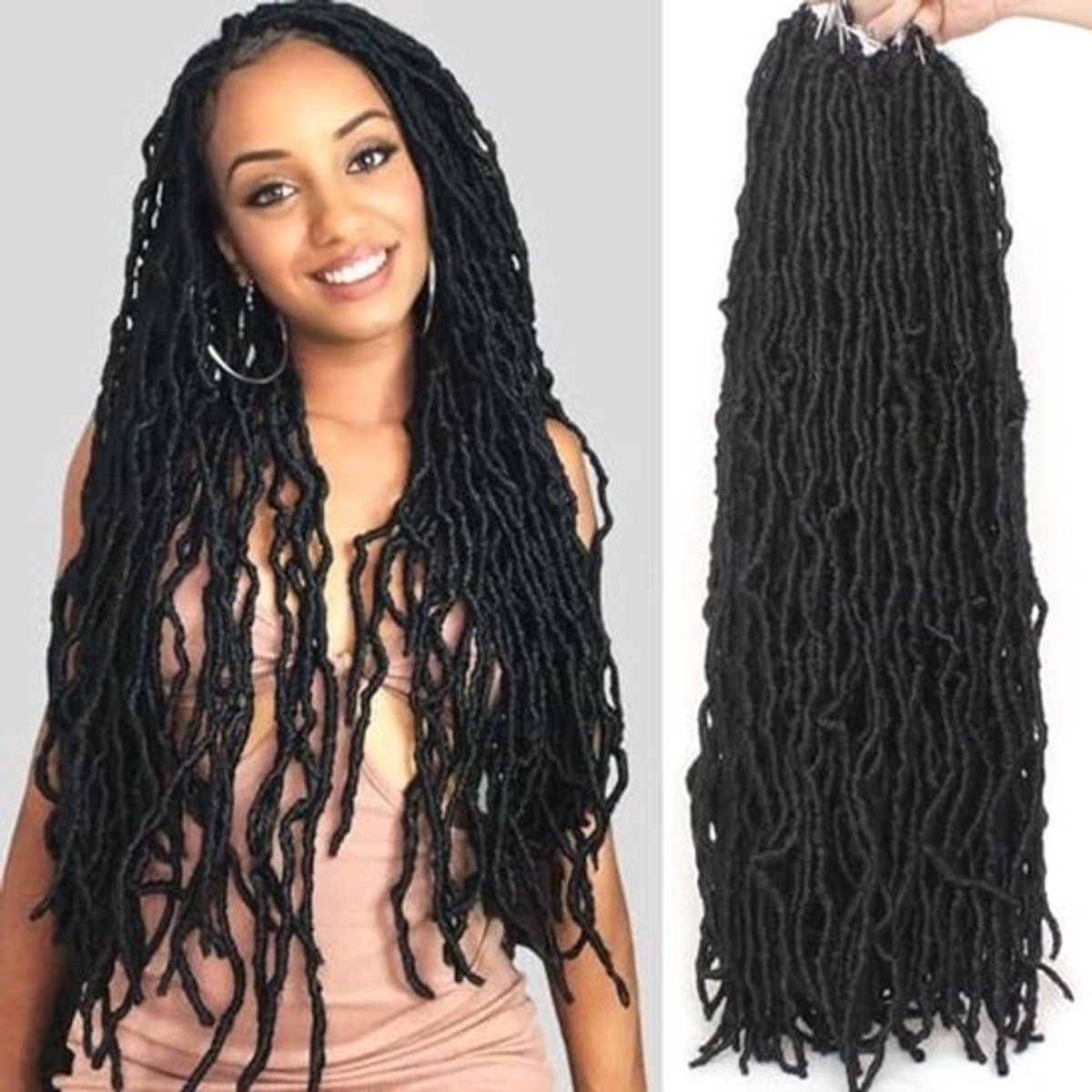 Kunstlokken 71 cm Gehaakt Haar - Synthetisch Haar, 7 Stuks - Natuurlijke Zwarte Kleur, Zachte Lokken, Lange Rommelige Lokken, Gehaakte Vlechten